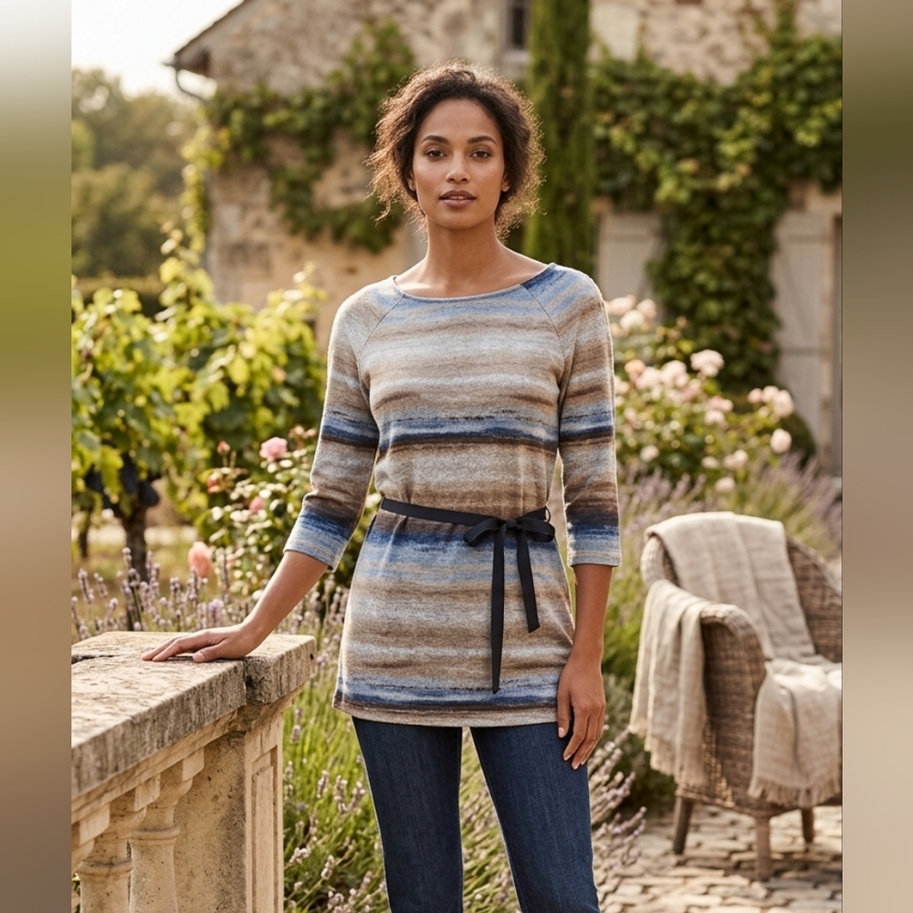 🎀Suzy Shier Multicolor Striped Tunic with Belt